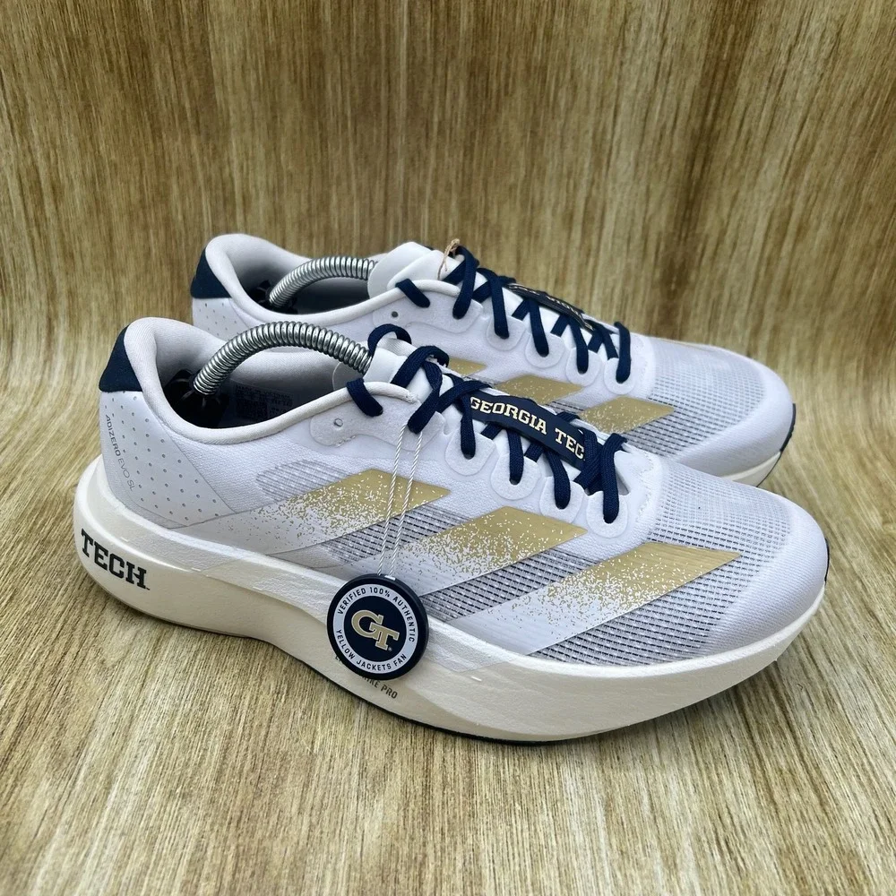 Adidas Adizero Evo SL Georgia Tech Mens 6.5 Womens 7.5 White Gold Running JQ4577